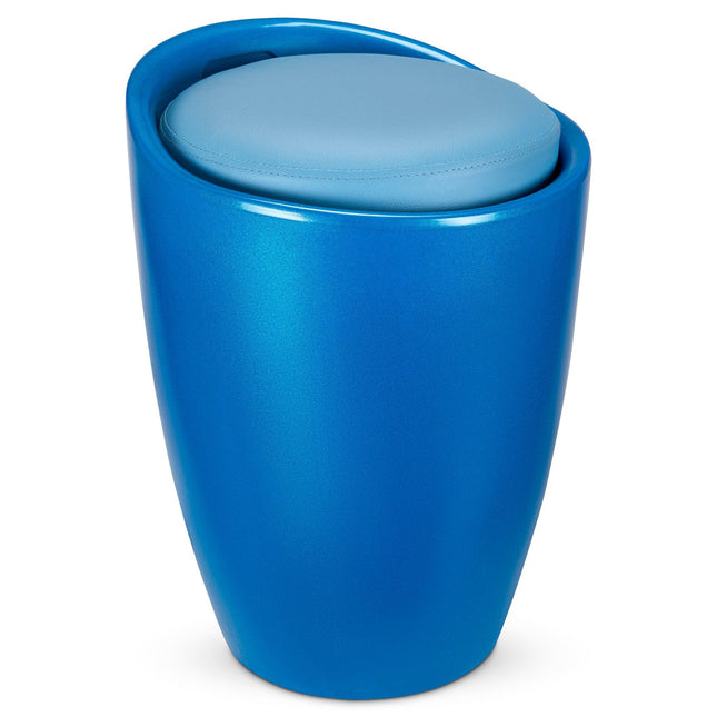 Storage Ottoman Stool With Faux Leather Seat - Blue-Bargainia.com