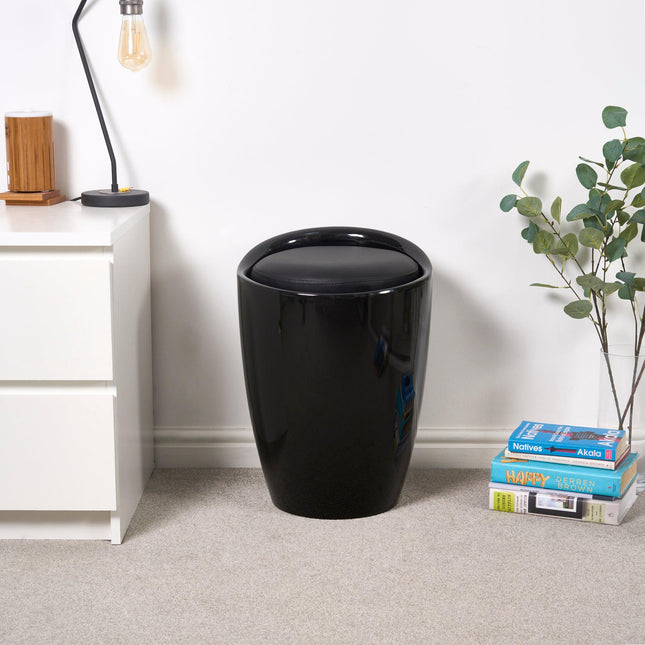 Storage Ottoman Stool With Faux Leather Seat - Black-Bargainia.com