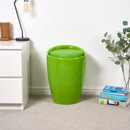 Storage Ottoman Stool With Faux Leather Seat - Green-Bargainia.com