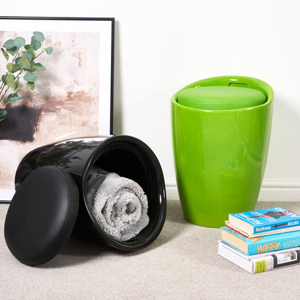 Storage Ottoman Stool With Faux Leather Seat - Green-Bargainia.com