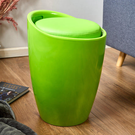 Storage Ottoman Stool With Faux Leather Seat - Green-Bargainia.com