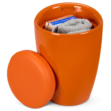 Storage Ottoman Stool With Faux Leather Seat - Orange-5056150212409-Bargainia.com