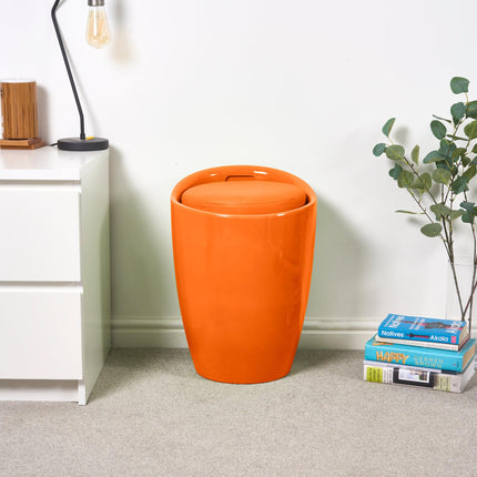 Storage Ottoman Stool With Faux Leather Seat - Orange-5056150212409-Bargainia.com