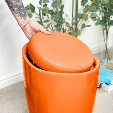 Storage Ottoman Stool With Faux Leather Seat - Orange-5056150212409-Bargainia.com