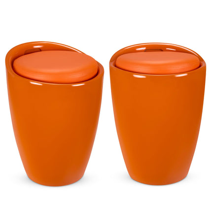 Storage Ottoman Stool With Faux Leather Seat - Orange-5056150212409-Bargainia.com