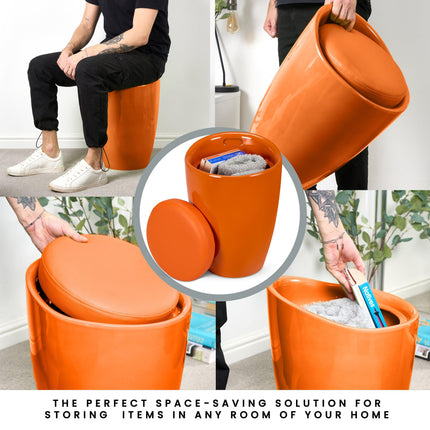 Storage Ottoman Stool With Faux Leather Seat - Orange-5056150212409-Bargainia.com