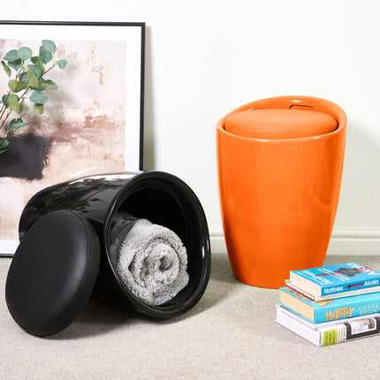 Storage Ottoman Stool With Faux Leather Seat - Orange-5056150212409-Bargainia.com