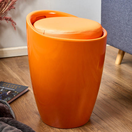 Storage Ottoman Stool With Faux Leather Seat - Orange-5056150212409-Bargainia.com