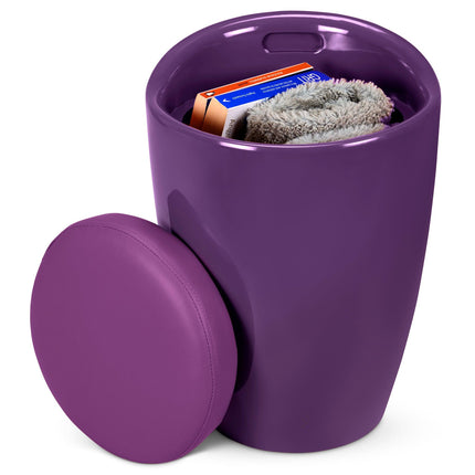 Storage Ottoman Stool With Faux Leather Seat - Purple-5056150223979-Bargainia.com