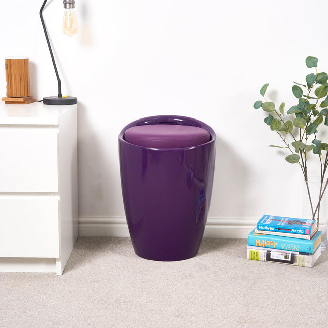 Storage Ottoman Stool With Faux Leather Seat - Purple-5056150223979-Bargainia.com