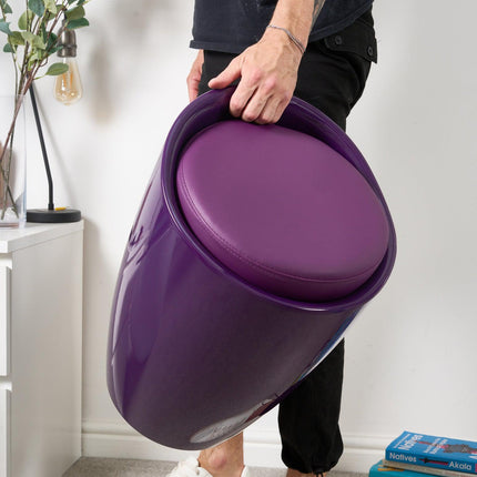 Storage Ottoman Stool With Faux Leather Seat - Purple-5056150223979-Bargainia.com