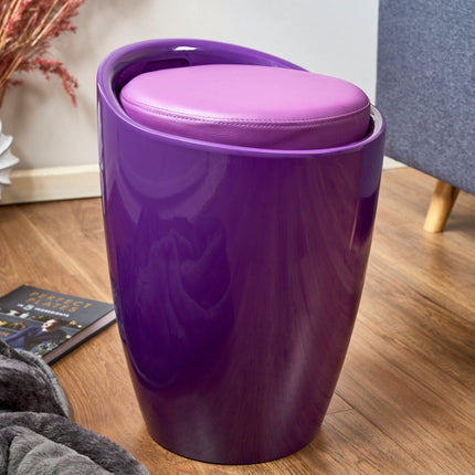 Storage Ottoman Stool With Faux Leather Seat - Purple-5056150223979-Bargainia.com