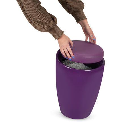 Storage Ottoman Stool With Faux Leather Seat - Purple-5056150223979-Bargainia.com