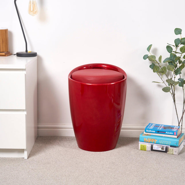 Storage Ottoman Stool With Faux Leather Seat - Red-5056150224006-Bargainia.com