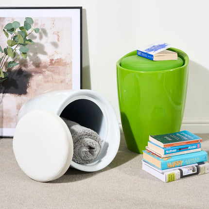 Storage Ottoman Stool With Faux Leather Seat - White-5056150223955-Bargainia.com