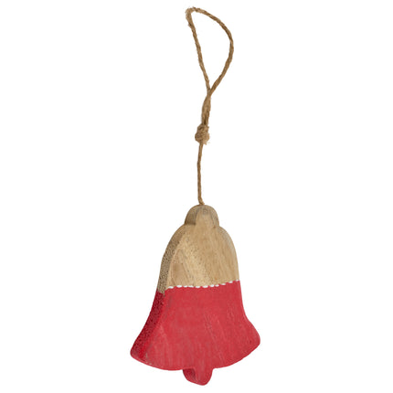 Rustic Christmas Tree Decoration - Wooden Red Bell-8718885331226-Bargainia.com