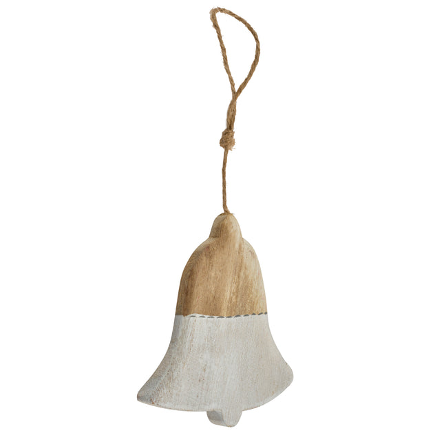 Rustic Christmas Tree Decoration - Wooden White Bell-8718885331226-Bargainia.com