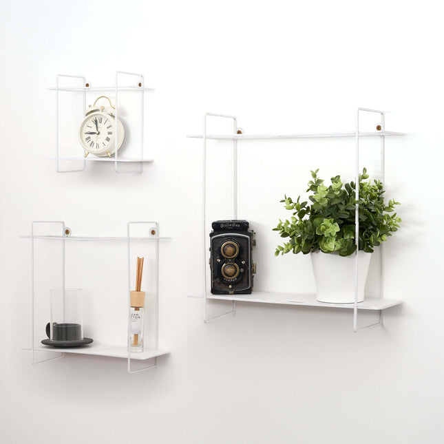 White Metal Industrial Decorative Style Shelves - Set of 3