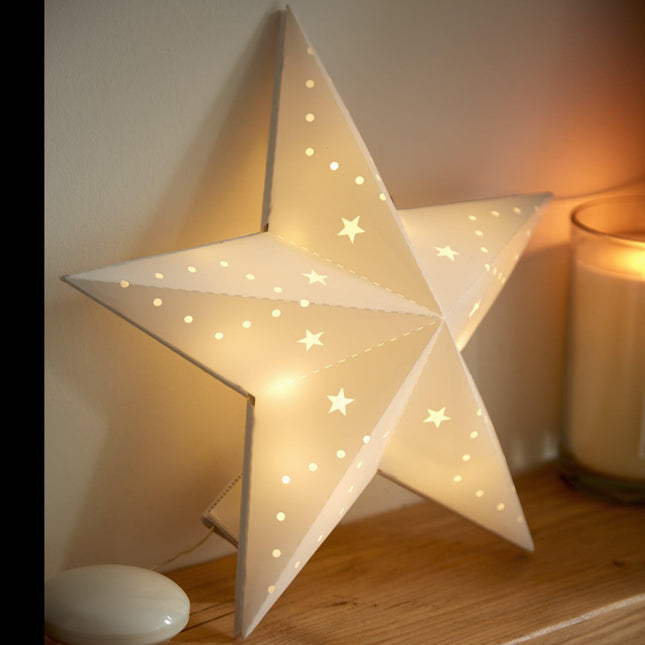 Light-Up Hanging Paper Star - White - 30cm-5420046524332-Bargainia.com