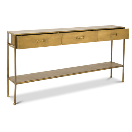 Gold Metal Sideboard Table with 3 Drawers - 172cm