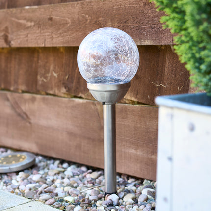 Alma Garden Solar Light LED Crackle Glass Lamp Silver - 34.5cm