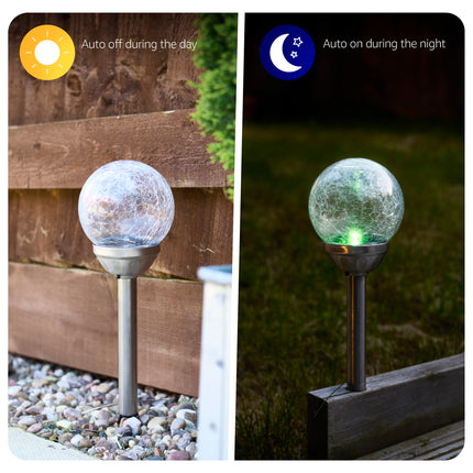 Alma Garden Solar Light LED Crackle Glass Lamp Silver - 34.5cm