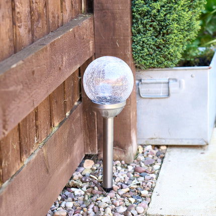 Alma Garden Solar Light LED Crackle Glass Lamp Silver - 34.5cm