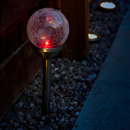 Alma Garden Solar Light LED Crackle Glass Lamp Silver - 34.5cm