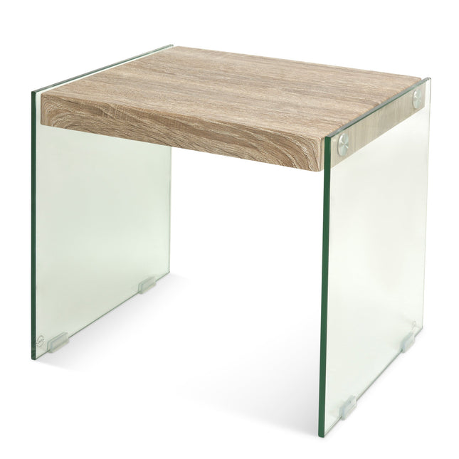 Modern Glass Side Table with Wood Finish Top 40cm