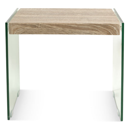 Modern Glass Side Table with Wood Finish Top 40cm