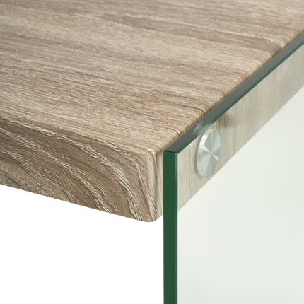 Modern Glass Side Table with Wood Finish Top 40cm