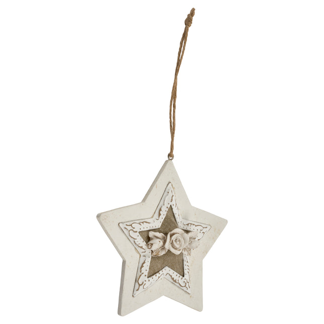 Rustic Christmas Tree Decoration - Wooden Floral Star-8718658068991-Bargainia.com