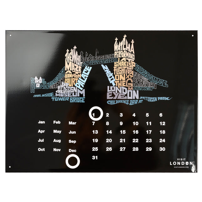 Black London Bridge Calendar Metal Sign - 30 x 41cm