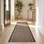 Sydney Brown Hallway Runner, Kitchen Mat, Non-Slip Rubber Backed Stair Runner, 66cm Wide, Washable, Lengths up to 30ft