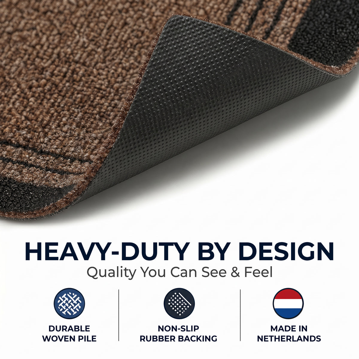 Sydney Brown Hallway Runner, Kitchen Mat, Non-Slip Rubber Backed Stair Runner, 66cm Wide, Washable, Lengths up to 30ft