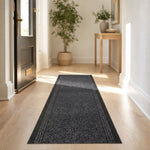 Sydney Charcoal Grey Hallway Runner, Non-Slip Rubber Backed Stair Runner and Kitchen Mat, Washable, 66cm Wide