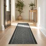 Sydney Grey Stair Runner and Kitchen Mat with Dark Border, Non-Slip Gel Backed Hallway Runner, 66cm Wide, Custom Length