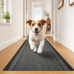 Sydney Grey Stair Runner and Kitchen Mat with Dark Border, Non-Slip Gel Backed Hallway Runner, 66cm Wide, Custom Length