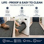 Sydney Grey Stair Runner and Kitchen Mat with Dark Border, Non-Slip Gel Backed Hallway Runner, 66cm Wide, Custom Length