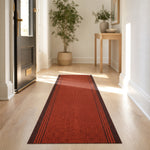 Sydney Red Stair Runner and Kitchen Mat, Non-Slip Gel Backed Hallway Runner with Dark Border, 66cm Wide, Custom Lengths