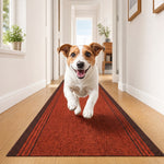 Sydney Red Stair Runner and Kitchen Mat, Non-Slip Gel Backed Hallway Runner with Dark Border, 66cm Wide, Custom Lengths