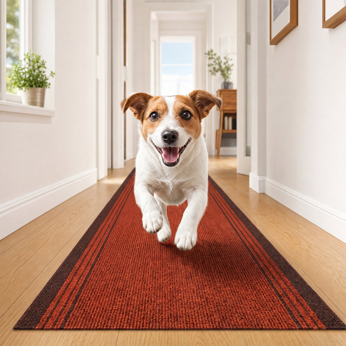 Sydney Red Stair Runner and Kitchen Mat, Non-Slip Gel Backed Hallway Runner with Dark Border, 66cm Wide, Custom Lengths
