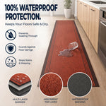 Sydney Red Stair Runner and Kitchen Mat, Non-Slip Gel Backed Hallway Runner with Dark Border, 66cm Wide, Custom Lengths