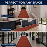 Sydney Red Stair Runner and Kitchen Mat, Non-Slip Gel Backed Hallway Runner with Dark Border, 66cm Wide, Custom Lengths