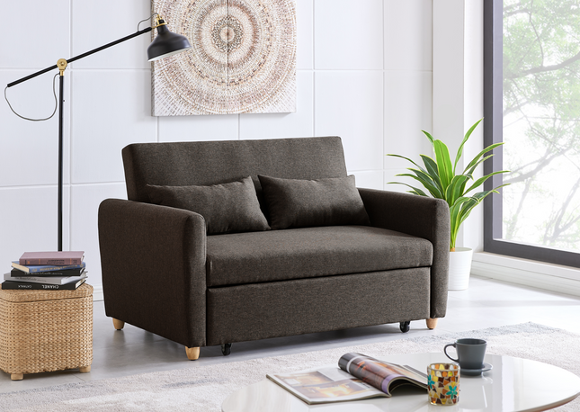 Dahlia Pull Out 2 Seater Double Sofa Bed - Brown-5056150263586-Bargainia.com