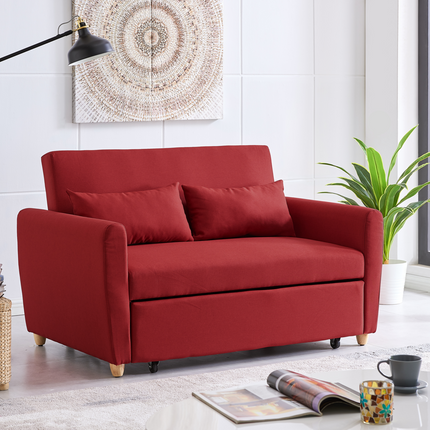 Dahlia Pull Out 2 Seater Double Sofa Bed - Red-5056150263616-Bargainia.com