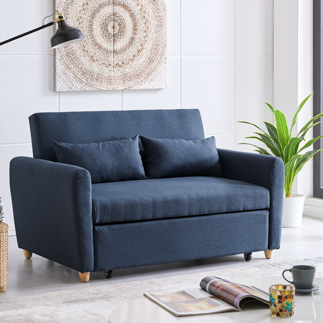 Dahlia Pull Out 2 Seater Double Sofa Bed - Navy Blue-5056150263609-Bargainia.com