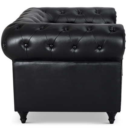 Faux Leather Chesterfield Sofa Suite - Black-5056536103642-Bargainia.com