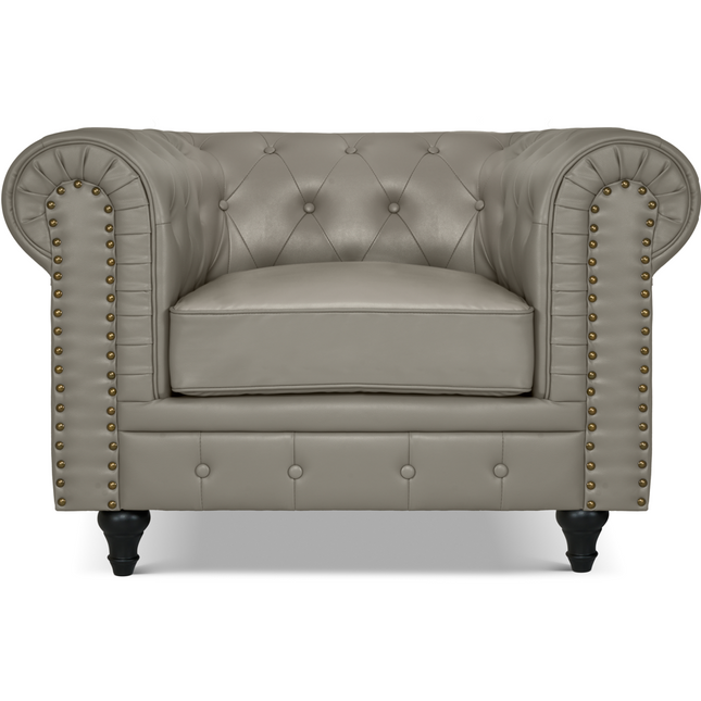 Faux Leather Chesterfield Sofa Suite - Grey-5056536103635-Bargainia.com