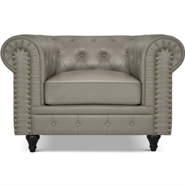 Faux Leather Chesterfield Sofa Suite - Grey-5056536103635-Bargainia.com